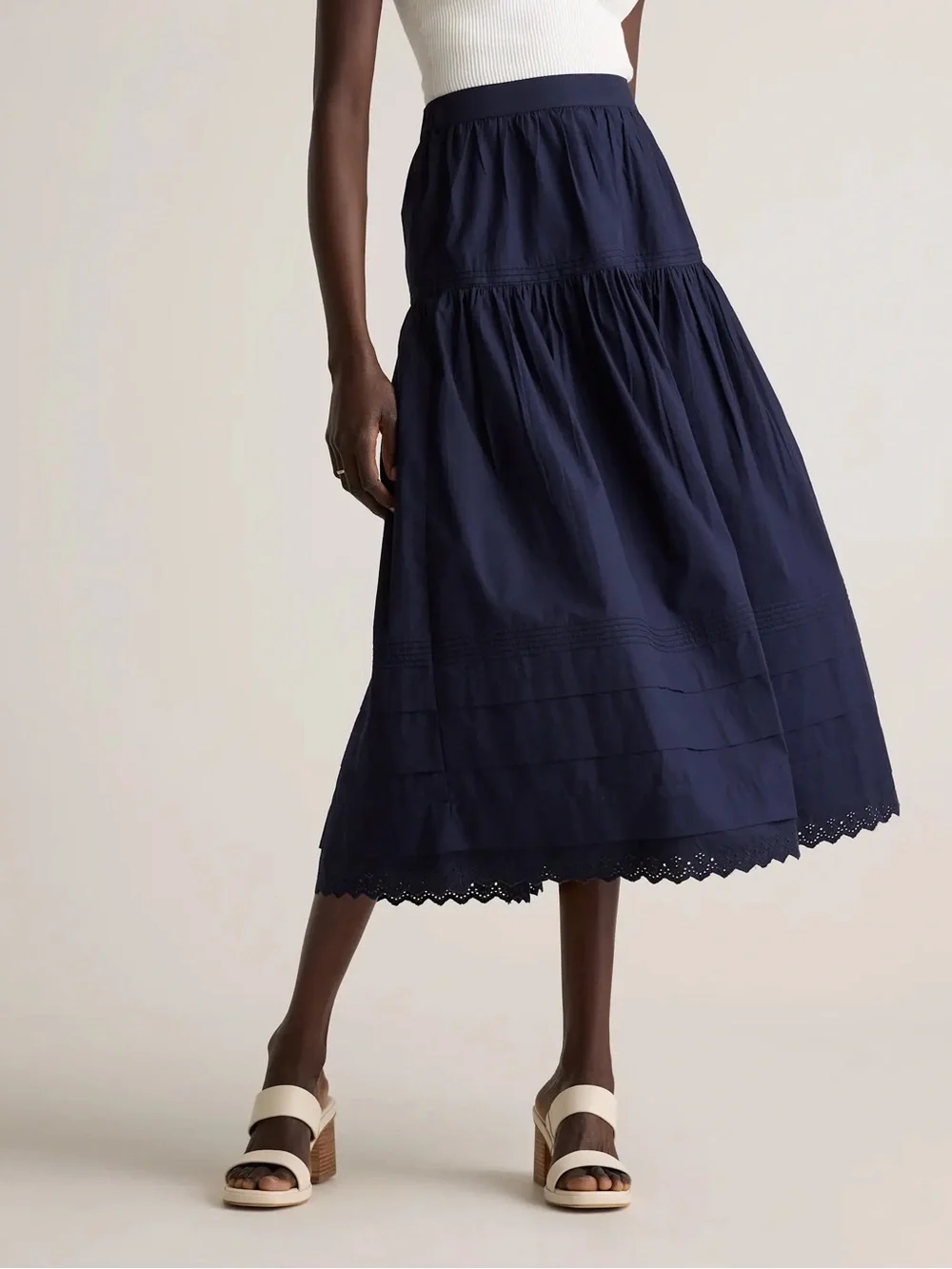 Quince 100% Organic Cotton Poplin Pintuck Maxi Skirt Navy Blue Women’s XS NEW